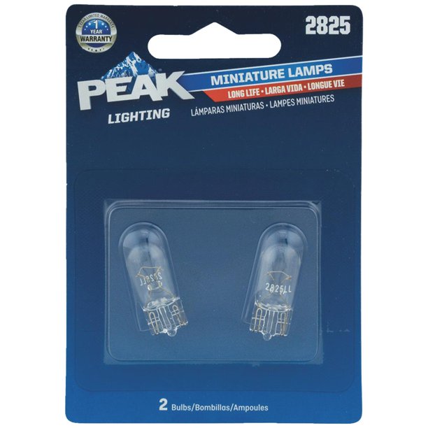 2825LL-BPP Miniature Automotive Bulb, 12 V, 5 W, Incandescent Lamp, Wedge, Clear